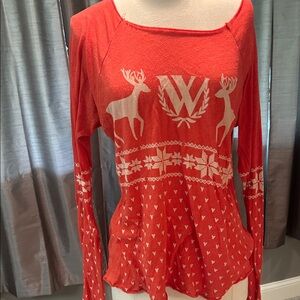 Wildfox Red Long Sleeve Top with Deer Nordic Design